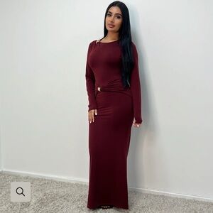 NWT | House of Haniya Femi Wine Soft Wrap Dress with Gold Buckle Detail